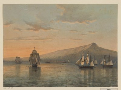 Ansicht des Ankerplatzes bei Anjer auf Java von Johan Conrad Greive