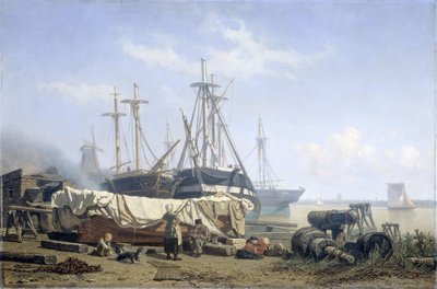 Mittagspause in einer Werft an der Maas von Johan Conrad Greive
