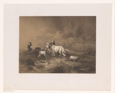 Hirte mit Herde im Sturm von Johan Daniël Koelman