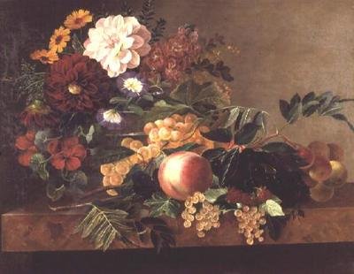 Blumen und Früchte auf einem Marmortisch von Johan Laurents Jensen