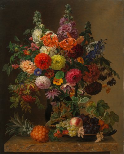 Stillleben mit Blumen und Früchten, 1836 von Johan Laurentz Jensen