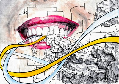 Zähne. Steine und Schnüre Aquarell-Tusche-Malerei. von Johan Liewendahl