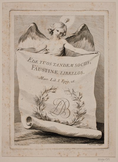 Titelkupfer mit einem Engel, der ein großes Papier hält von Johan Martin Preisler