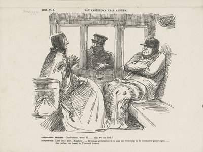Karikatur über die vielen Unfälle auf der Rhijnspoorweg, 1866 von Johan Michaël Schmidt Crans