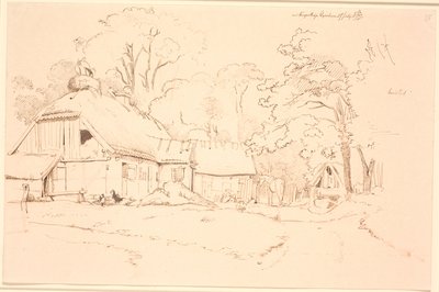 Bondehus mit einem Storchennest auf dem Dach von Johan Thomas Lundbye