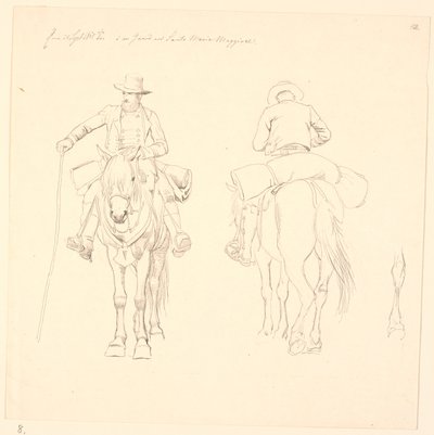 Campagnol zu Pferd, von vorne und hinten gesehen, sowie Studie eines Pferdehinterbeins von Johan Thomas Lundbye