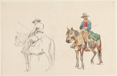 Campagnol zu Pferd, schräg von hinten gesehen. Campagnol zu Pferd, schräg von vorne gesehen von Johan Thomas Lundbye