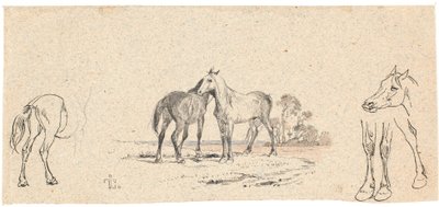Die zwei Pferde; sowie Studie von Pferden von Johan Thomas Lundbye