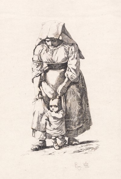 Eine Bäuerin aus Civitella, die ihr kleines Kind an der Leine führt von Johan Thomas Lundbye