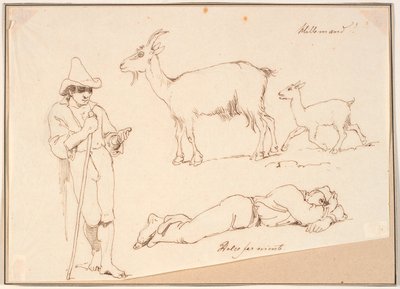 Ein Hirte, eine Ziege mit ihrem Kitz und ein liegender Mann von Johan Thomas Lundbye