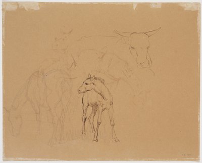 Studie eines grasenden Pferdes, eines Fohlens und einer liegenden Kuh von Johan Thomas Lundbye