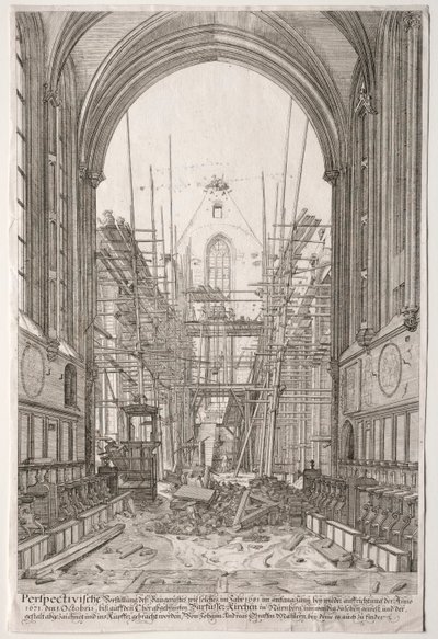 LArt Ancien Zürich: Ansicht in der Kirche der Franziskaner, Barfüsser-Kirche, 1681 von Johan Ulrich Krauss