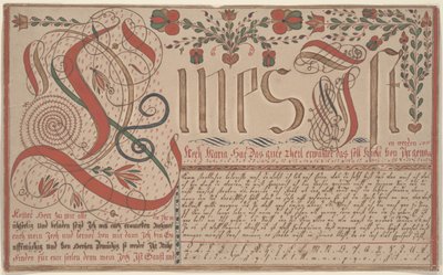 Schreibübung Vorschrift für Esther Hadmän, Frakturmalerei von Johann Adam Eyer