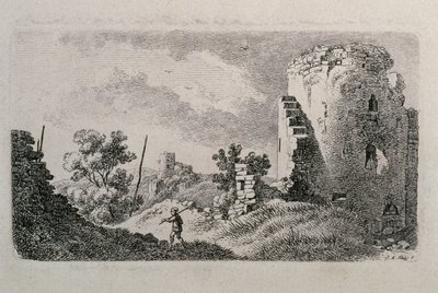 Ruine eines Schlosses mit Mann von Johann Adam Klein