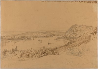 Blick auf Koblenz mit dem Rhein und Festung Ehrenbreitstein (recto); Blick auf das Heidelberger Schloss (verso) von Johann Adam Klein