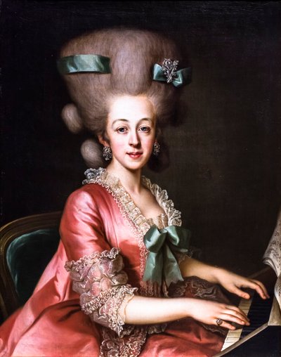 Porträt einer Dame, die Cembalo spielt, letztes Viertel des 18. Jahrhunderts von Johann Baptist I Lampi