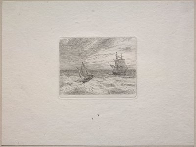 Raue See mit einem Zweimaster und Segelboot von Johan Christian Dahl