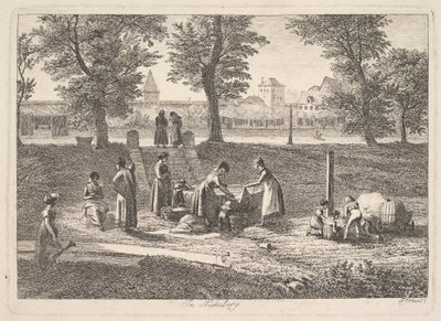 Freiluftszene von Frauen bei häuslichen Tätigkeiten in Nürnberg, 19. Jahrhundert von Johann Christian Erhard