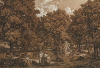 Arkadische Landschaft mit drei Figuren an einem See, 1792 von Johann Christian Reinhart
