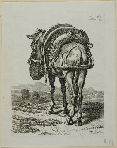 Fütternder Maultier - Rückansicht, aus Die Zweite Thierfolge von Johann Christian Reinhart