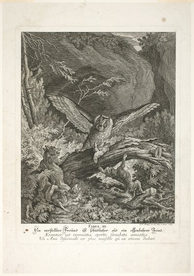 Fabel III, Tafel drei aus Lehrreiche Fabeln aus dem Reiche der Tiere von Johann Elias Ridinger