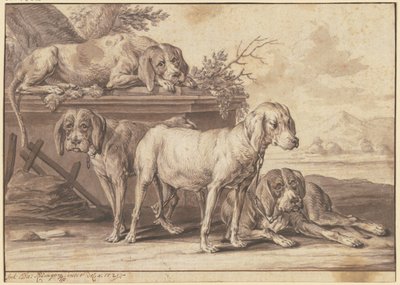 Vier Jagdhunde von Johann Elias Ridinger