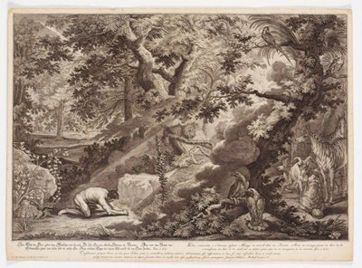 Gott verbietet Adam, vom Baum der Erkenntnis zu essen von Johann Elias Ridinger