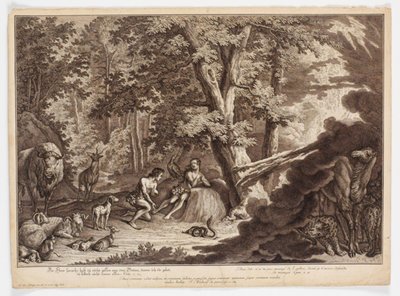 Gott entdeckt, dass Adam und Eva vom Baum der Erkenntnis gegessen haben von Johann Elias Ridinger