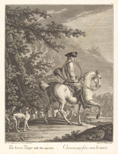 Jäger mit einem Rudel Hunde von Johann Elias Ridinger