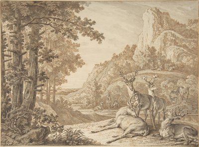Hirsche in einer Landschaft von Johann Elias Ridinger