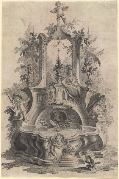Rokoko-Brunnen mit Liebenden und den vier Elementen von Johann Esaias Nilson