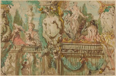 Ein Deckenentwurf mit allegorischen Figuren von Johann Evangelist Holzer