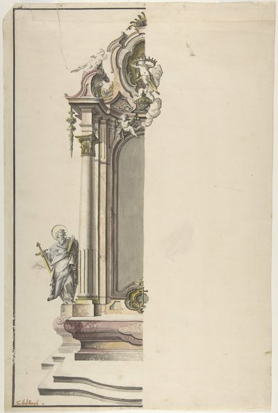 Entwurf für einen Ädikula-Altar mit St. Paulus links von Johann Georg Dirr