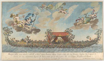 Die hochverzierte dritte Gondel von Francesco Antonio Berka fährt nach Venedig, Götter auf... von Johann Georg Wolfgang