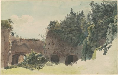 Antike römische Ruinen überwuchert von Bäumen und Büschen von Johann Gottfried Klinsky