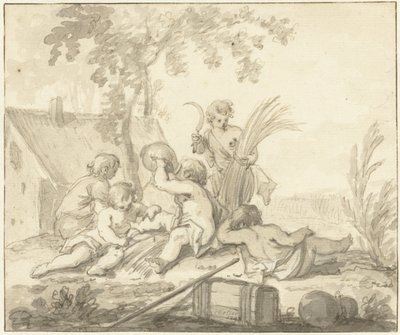 Allegorische Darstellung mit Kindern und Attributen der Landwirtschaft von Johann Heinrich Keller (II)