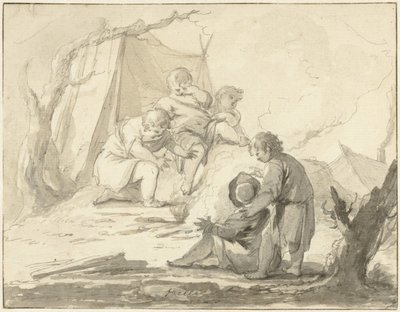 Allegorische Darstellung mit Kindern um ein Feuer von Johann Heinrich Keller (II)