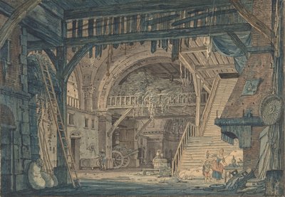 Bühnenbildentwurf einer antiken römischen Ruine, die in eine Scheune umgewandelt wird, spätes 18. - mittleres 19. Jahrhundert von Johann Heinrich Ramberg