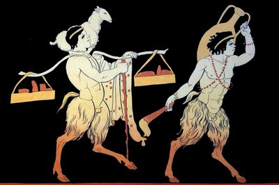 Zwei Faune tragen Tribute und Opfergaben zum Dionysia-Fest. von Johann Heinrich Wilhelm Tischbein