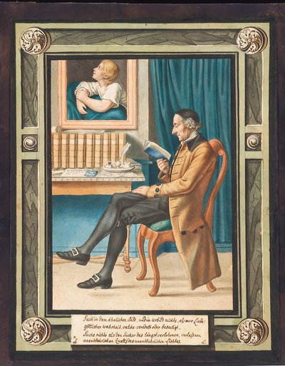 Porträt von Johann Caspar Lavater (1741-1801), im Profil nach links, sitzend und ein Buch lesend von Johann Jacob Lips