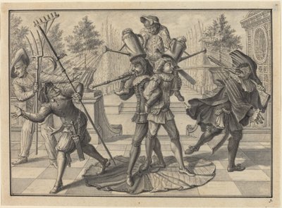 Harlekin und Scaramouche erschaffen einen "Brunnen" von Johann Jacob Schubler