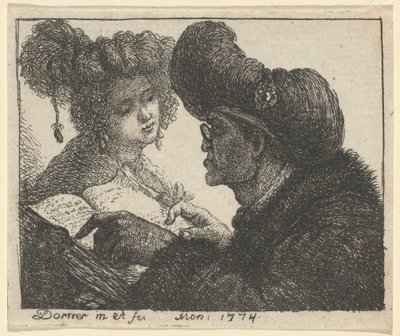 Ein Mann im Turban liest einer jungen Frau vor von Johann Jakob Dorner the Elder