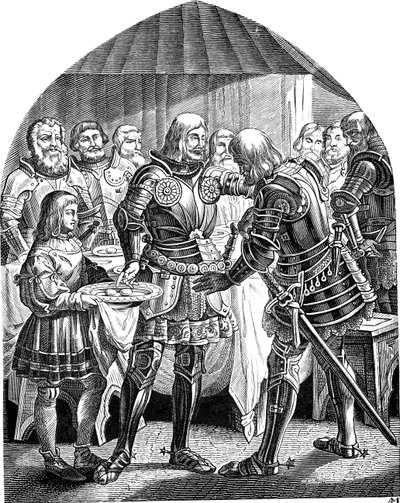 Ein Ei für jeden, aber zwei Eier für den tapferen Schweppermann. Aus der Geschichte des deutschen Volkes von E. Duller, 1840 von Johann Jakob Kirchhoff