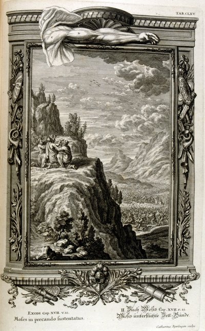 Aaron und Hur stützen die Hand von Moses auf dem Sinai, als die Israeliten in den Sinai flohen, Exodus aus Ägypten von Johann Jakob Scheuchzer