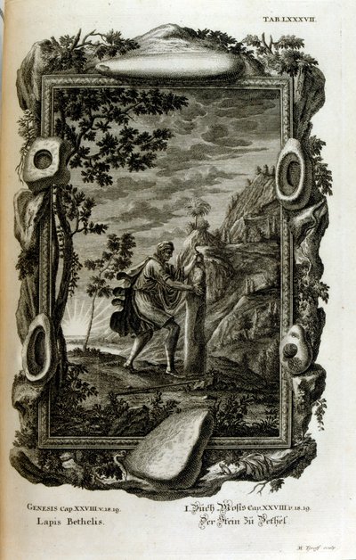 Der Stein von Jakob erscheint im Buch Genesis als der Stein, der als Kissen vom israelitischen Patriarchen Jakob an dem Ort verwendet wurde, der später Bet-El genannt wurde. Als Jakob in seinem Schlaf eine Vision hatte, weihte er den Stein Gott von Johann Jakob Scheuchzer