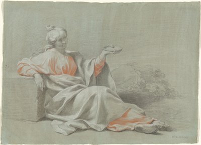 Junge Frau mit einer Schüssel, im Freien sitzend von Johann Justin Preissler