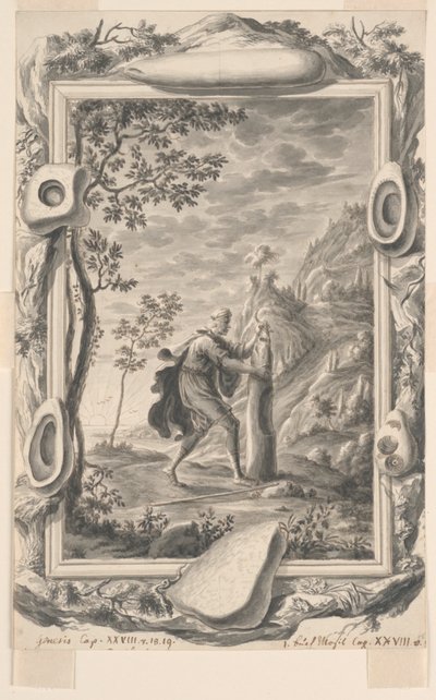 Studie für Jakob gießt Öl auf den Stein in Bethel, Platte 87, Physica Sacra von Johann Melchior Füssli