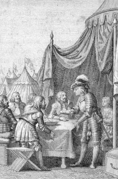 Kaiser Ludwig IV. (1282-1347) von Bayern mit seinen Offizieren in der Schlacht bei Mühldorf am 28. September 1322. Gravur von Johann Michael Mettenleiter von Johann Michael Mettenleiter