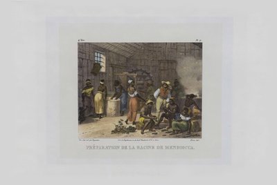 Vorbereitung von Maniokwurzeln. Aus Malerische Reise in Brasilien von Johann Moritz Rugendas