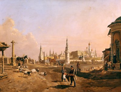 Blick auf die Bolshoy Kamenny Brücke und den Kreml von Zamoskvorechye, 1837 von Johann Nepomuk Rauch